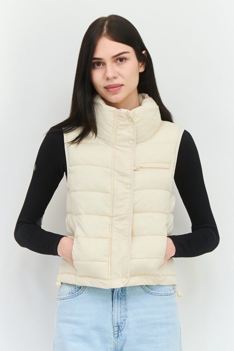 Bearpaw Women High Neck Quilted Vest, Ivory - Image 1
