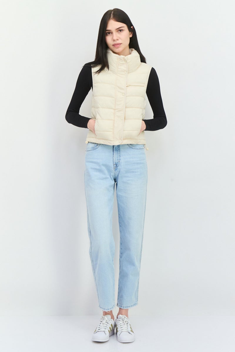 Bearpaw Women High Neck Quilted Vest, Ivory - Image 4