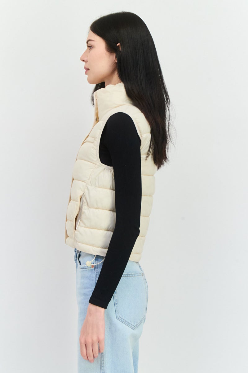 Bearpaw Women High Neck Quilted Vest, Ivory - Image 2
