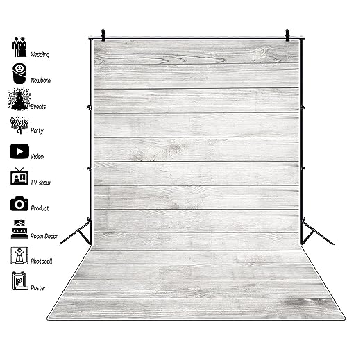 AOFOTO 6x8ft White Wood Backdrop for Photography Grey Wood Grain Board Hardwood Plank Back Drop Vintage Wooden Wall Floor Background Kid Newborn Baby Shower Birthday Adult Portrait Photo Studio Props - Image 2
