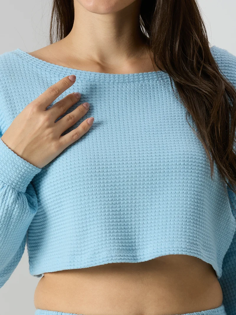 AMMARZO Sky Waffle Cozy Lounge Co-ord Set – Crop Top & Shorts