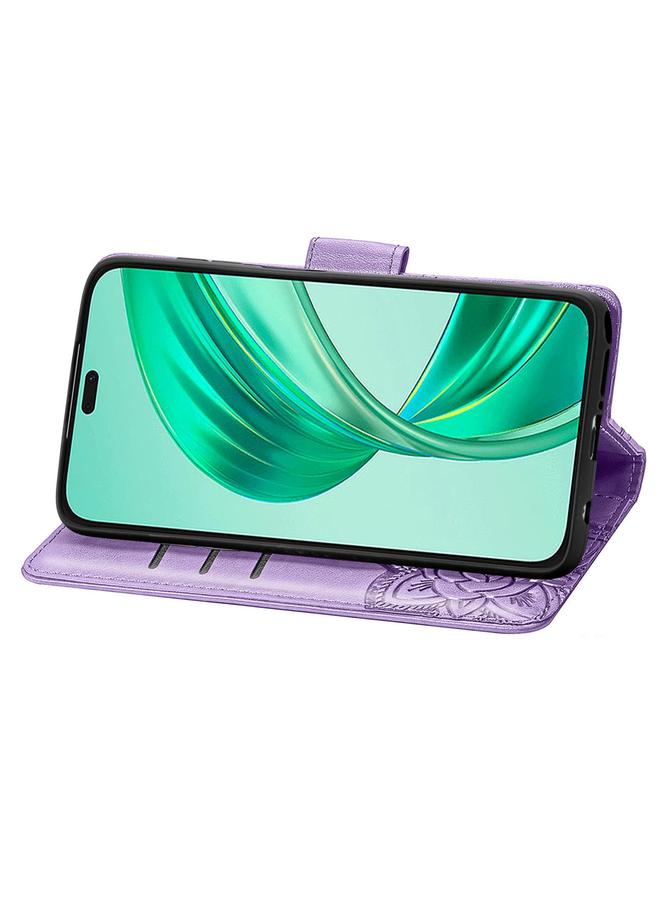 اس-توب جراب هاتف Honor X8b من الجلد المنقوش بنقشة زهور الحب والفراشات - Image 4