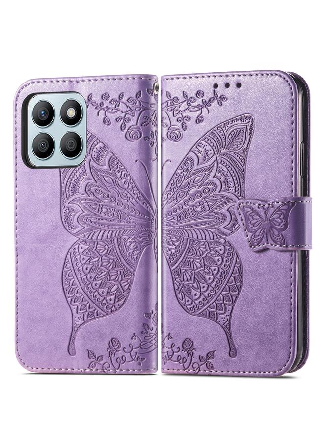 اس-توب جراب هاتف Honor X8b من الجلد المنقوش بنقشة زهور الحب والفراشات - Image 2