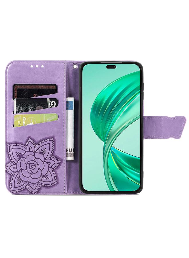 اس-توب جراب هاتف Honor X8b من الجلد المنقوش بنقشة زهور الحب والفراشات - Image 3