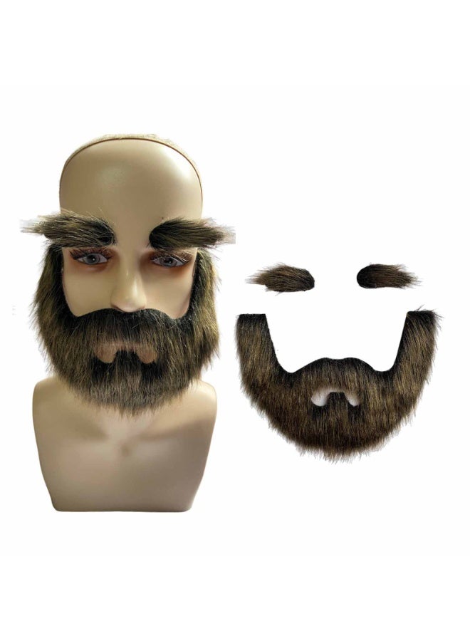 Novelty Self Adhesive Fake Beard DIY Fake Mustache and Eyebrows Set for Party Cosplay Props - Image 1