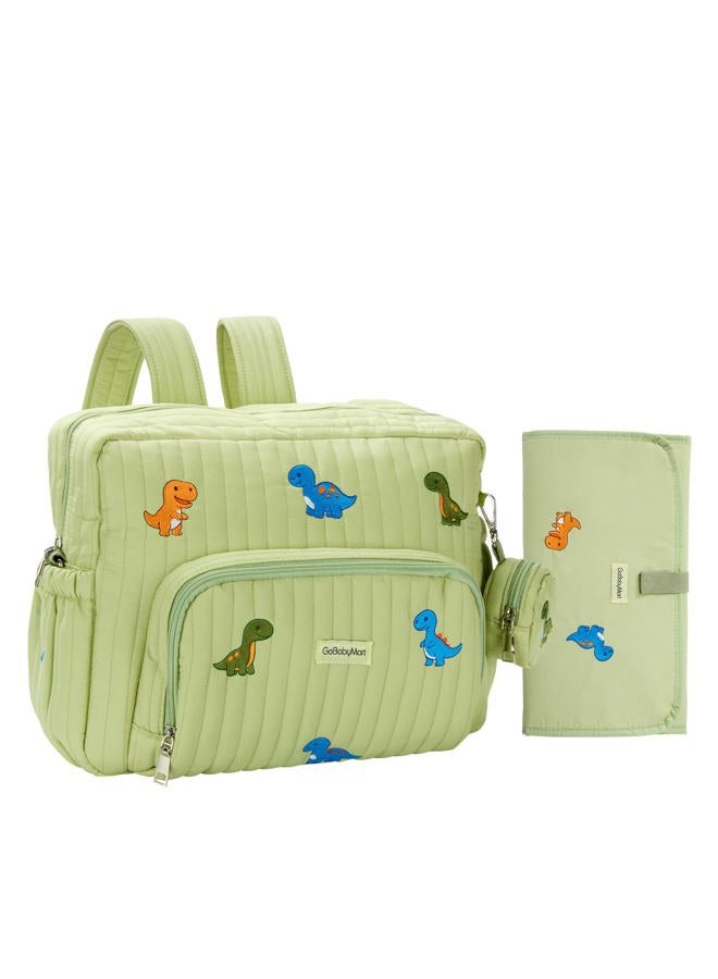 GOBABYMART Diaper Bag Backpack with Changing Pad - Travel Baby Bag, Insulated Bottle Pockets, Stroller Straps (Medium - Green Dinosaurs) - Image 1