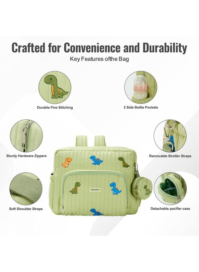 GOBABYMART Diaper Bag Backpack with Changing Pad - Travel Baby Bag, Insulated Bottle Pockets, Stroller Straps (Medium - Green Dinosaurs) - Image 3