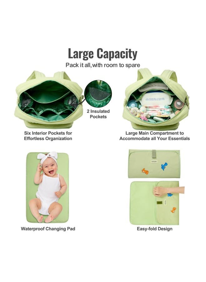 GOBABYMART Diaper Bag Backpack with Changing Pad - Travel Baby Bag, Insulated Bottle Pockets, Stroller Straps (Medium - Green Dinosaurs) - Image 4