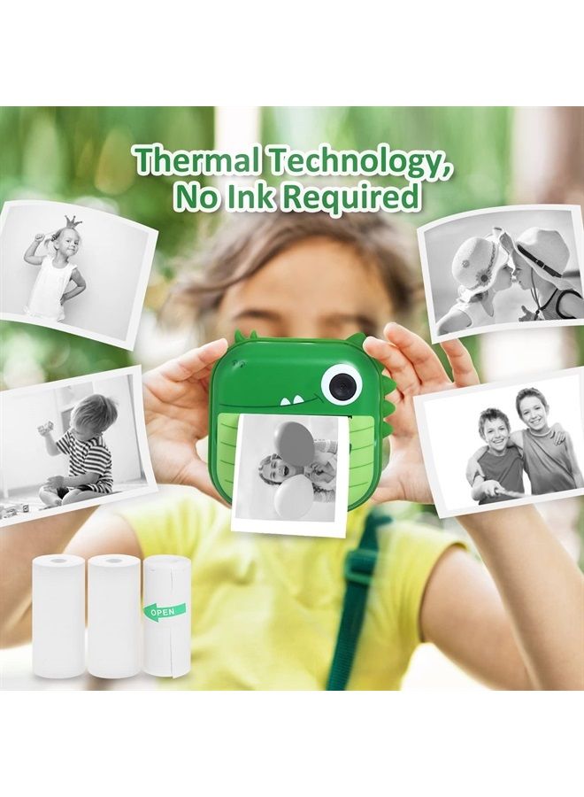 AURTEC Instant Camera for Kids, Mini Thermal Printing Camera, No Ink Required, 48MP Dual Camera,1080P HD Video, 32G TF Card, 3 Print Paper, 2.4 Inch Color Screen, Cute Animal Cartoon Design, Dinosaur  - Image 4