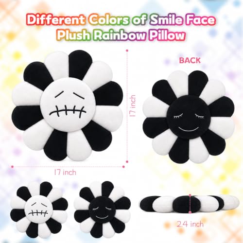 SNEPOO Smile Face Plush Rainbow Pillow Sunflower Indie Decor Plush Pillow Soft Comfortable Flower Floor Pillow for Home Reading Bed Room Decoration 40CM Grey - Image 3