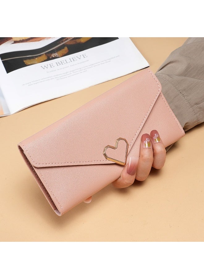 جيانغ بي أو محفظة نسائية طويلة جديدة - محفظة كلاتش جلدية ناعمة بتصميم قلب مع زر للإغلاق وفتحات متعددة للبطاقات وحامل للهاتف، محفظة أنيقة للاستخدام اليومي - Image 1