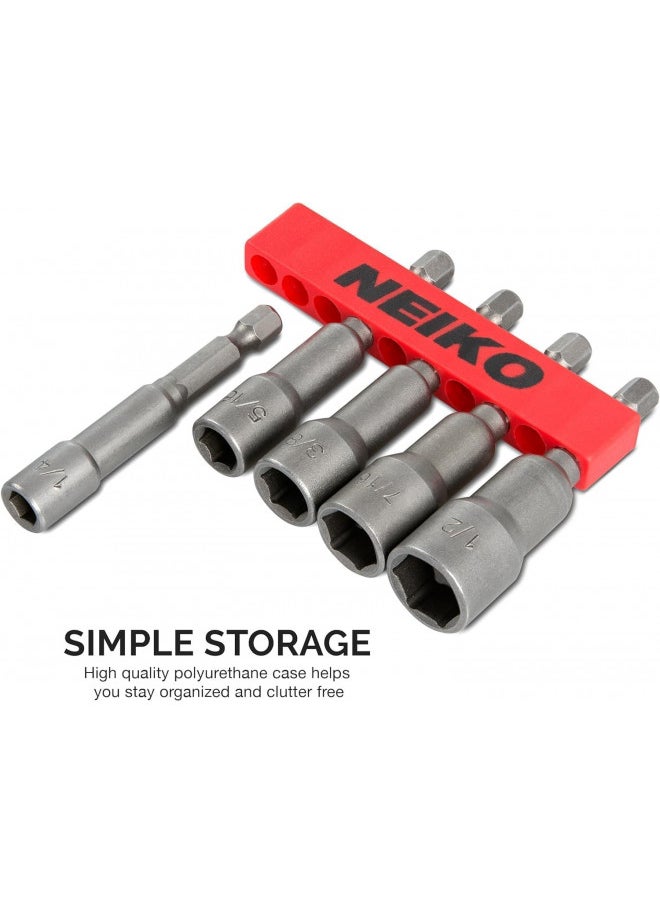 NEIKO 10066A 1/4 Hex Shank Magnetic Power Nut Driver Set | 5 Piece | SAE | Sizes 1/4" to 1/2 | Cr-V