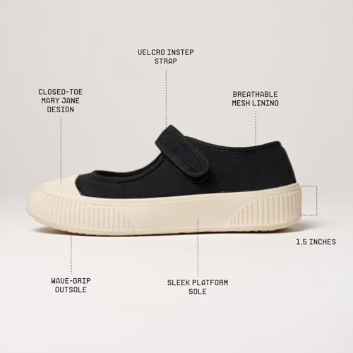 Theater Jiro Black Women's Mary Jane Canvas Flats | Slip-On Round-Toe Shoes with Adjustable Strap | Comfortable & Lightweight | Formal & Casual Wear - Image 3