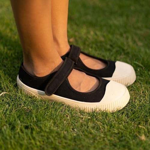 Theater Jiro Black Women's Mary Jane Canvas Flats | Slip-On Round-Toe Shoes with Adjustable Strap | Comfortable & Lightweight | Formal & Casual Wear - Image 2