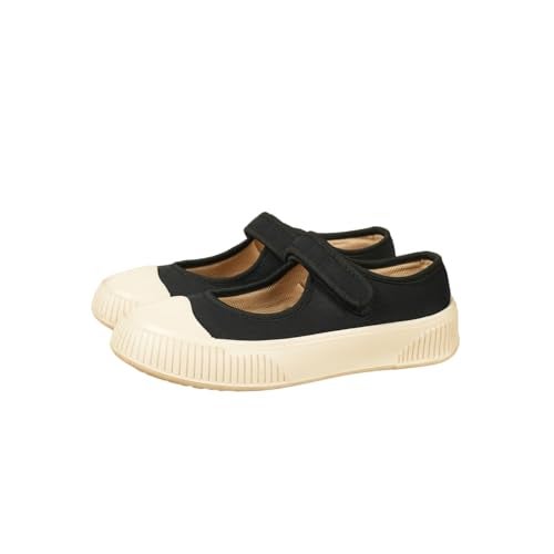 Theater Jiro Black Women's Mary Jane Canvas Flats | Slip-On Round-Toe Shoes with Adjustable Strap | Comfortable & Lightweight | Formal & Casual Wear - Image 1