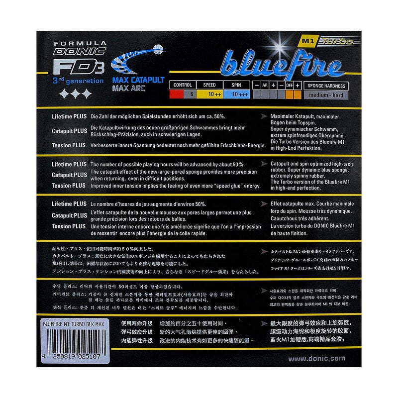 donic Blue Fire M1 Turbo Table Tennis Rubber, Colour - Black - Image 5