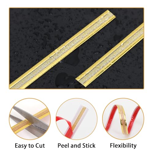 Soengsau Glittery Gold Finish Molding Trim, 196.8" L x 0.47" W Peel and Stick Decoration Strip for Ceiling, Wall, Tile Edge, Furniture Cabinet, Mirror - Image 3