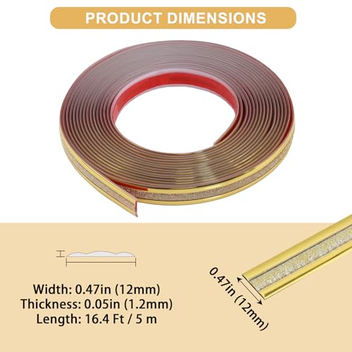 Soengsau Glittery Gold Finish Molding Trim, 196.8" L x 0.47" W Peel and Stick Decoration Strip for Ceiling, Wall, Tile Edge, Furniture Cabinet, Mirror - Image 2