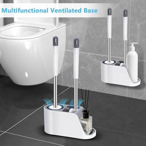 Hallstatt Pack of 2 Silicone Toilet Brush with Holder Set, Self Adhesive Wall Mounted and Free Stand Sleek Toilet Cleaner Brush with Ventilated Drying Stand, Bathroom Cleaning Floor Scrubber Brushes - Image 2