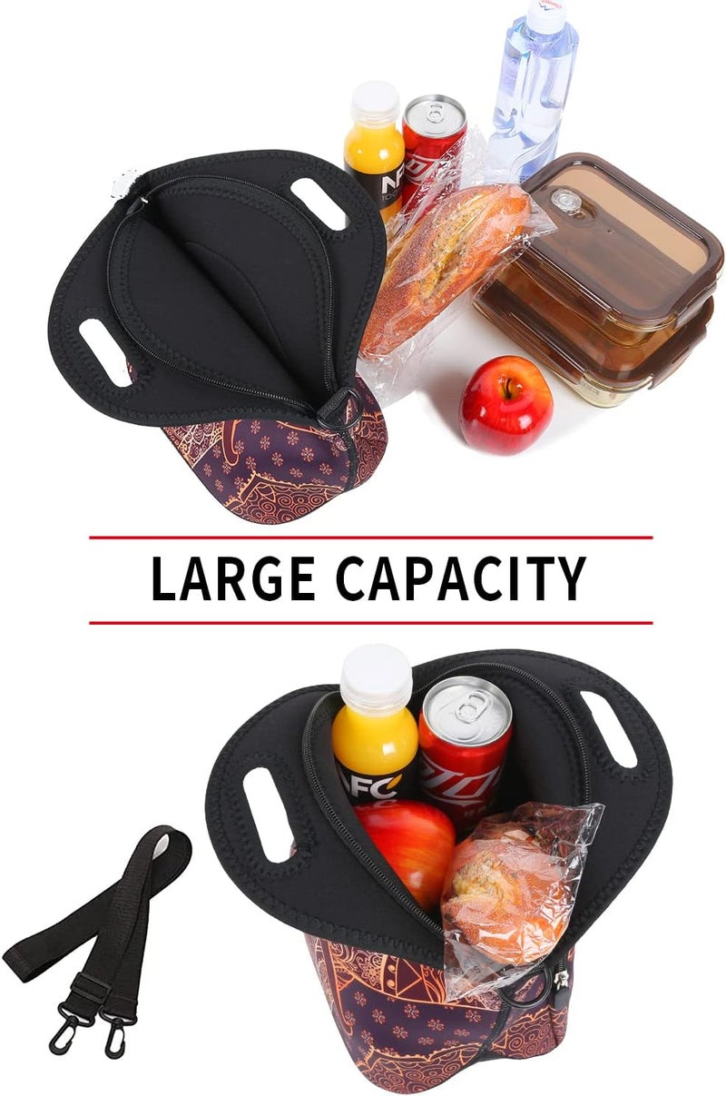 Violet Mist Neoprene Thermal Insulated Lunch Bag Tote Soft Large with Extra Pocket Detachable Adjustable Shoulder Lunchbox Handbags Women men, Retro Elephant 2 - Image 4