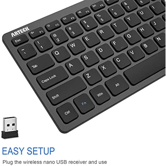 Arteck 2.4G WIRELESS KEYBOARD ULTRA SLIM COMPACT SMALL PORTABLE KEYBOARD WITH MEDIA HOTKEYS FOR COMPUTER DESKTOP PC LAPTOP SURFACE SMART TV AND WINDOWS 11/10/8/7, BLACK - Image 2