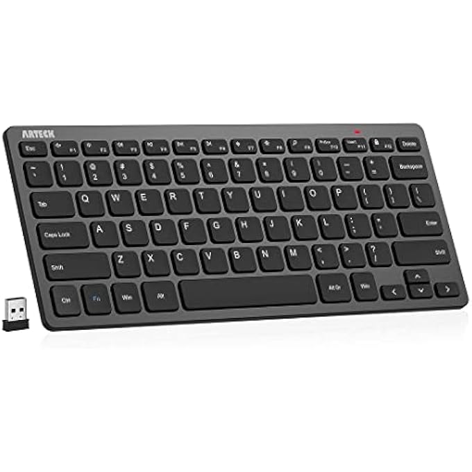 Arteck 2.4G WIRELESS KEYBOARD ULTRA SLIM COMPACT SMALL PORTABLE KEYBOARD WITH MEDIA HOTKEYS FOR COMPUTER DESKTOP PC LAPTOP SURFACE SMART TV AND WINDOWS 11/10/8/7, BLACK - Image 1