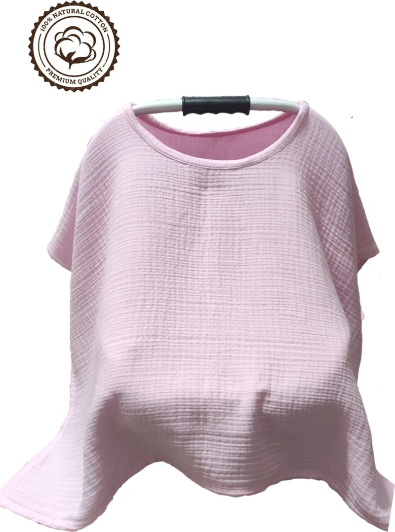 Beybinest Multi Muslin Poncho Single Product Functional Stroller Cover and Breastfeeding Bib Pink