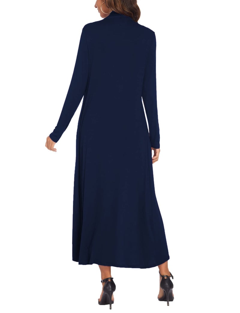 Bluetime Women Floor Length Open Front Cardigan Lightweight Long Sleeve Maxi Duster with Pockets (XXL, Navy Blue) - Image 5