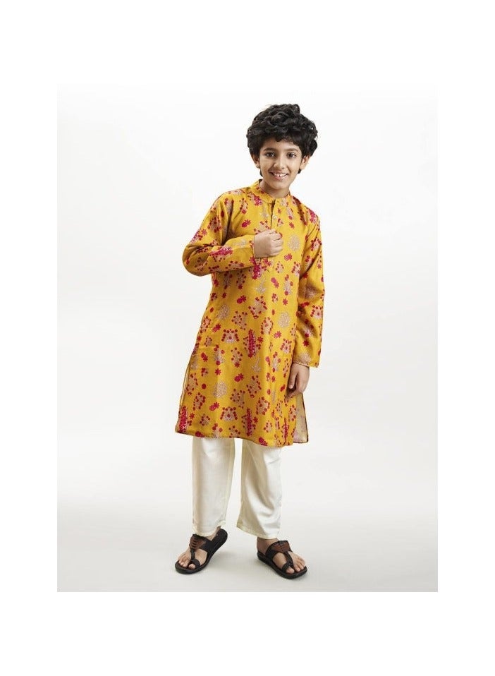 PRASHA Boys yellow & red kurta with a white pajama - Image 1