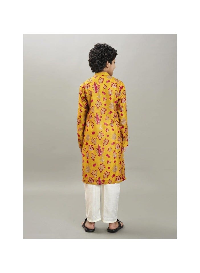 PRASHA Boys yellow & red kurta with a white pajama - Image 2