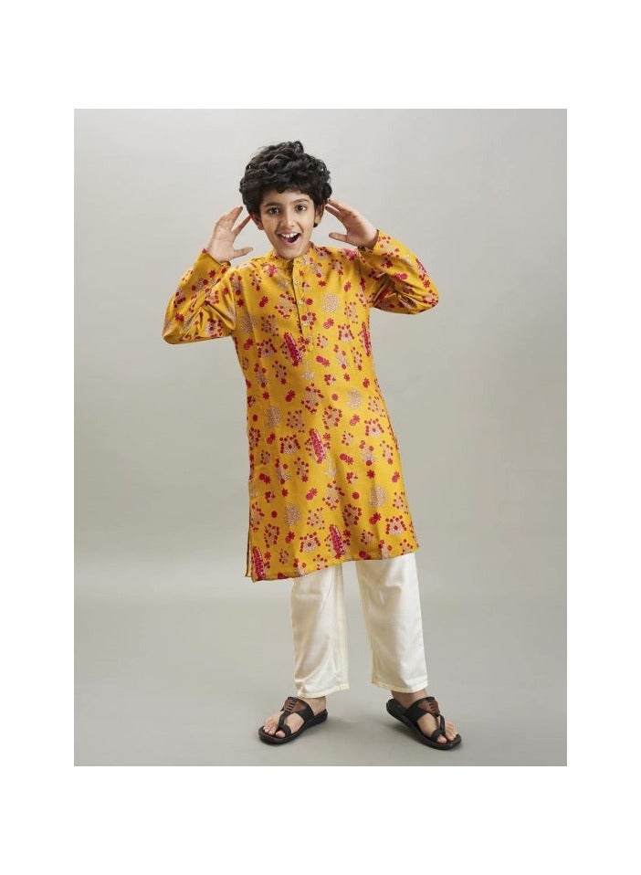 PRASHA Boys yellow & red kurta with a white pajama - Image 3