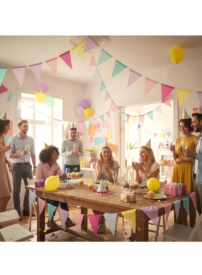 3 Strings Pennant Banner Flags Pastel - Colorful Triangle Banners for Birthday Easter Classroom School Carnival Garland Outdoor Burlap Bunting Party Decorations - Image 3