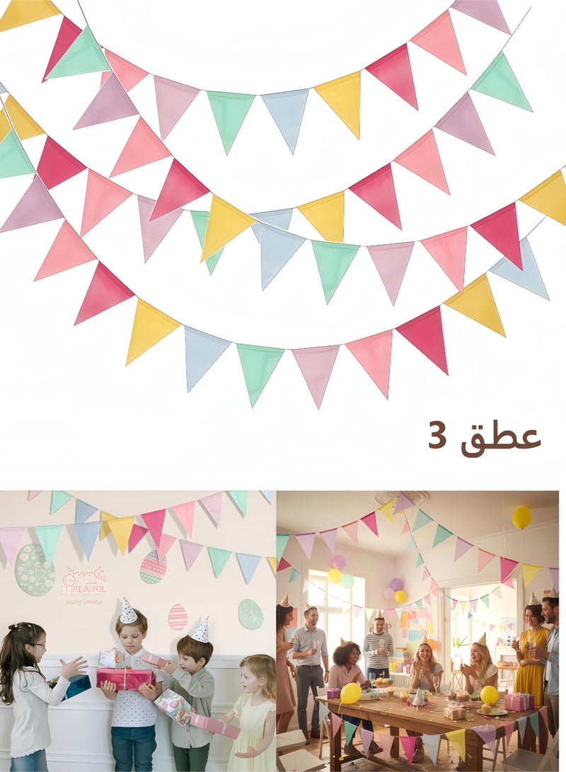 3 Strings Pennant Banner Flags Pastel - Colorful Triangle Banners for Birthday Easter Classroom School Carnival Garland Outdoor Burlap Bunting Party Decorations - Image 1