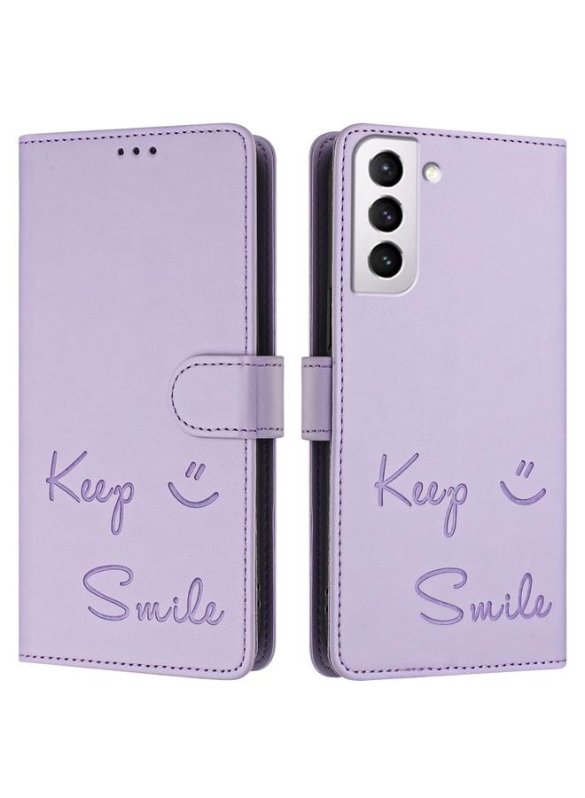 اس-توب جراب لهاتف Samsung Galaxy S21+ 5G جراب هاتف جلدي بنقش ابتسامة بتقنية RFID - Image 3