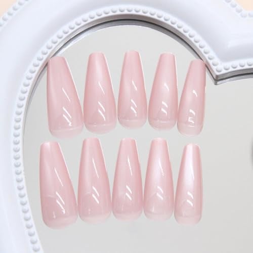 Foccna Press on Nails Long Pink Fake Nails Coffin Bling Glossy False Nail Tips Artificial Nails Finger Manicure for Women and Girls-24pcs - Image 2