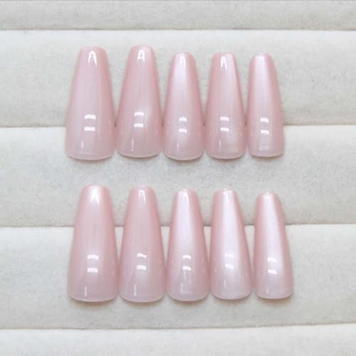 Foccna Press on Nails Long Pink Fake Nails Coffin Bling Glossy False Nail Tips Artificial Nails Finger Manicure for Women and Girls-24pcs - Image 3