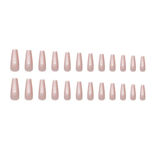 Foccna Press on Nails Long Pink Fake Nails Coffin Bling Glossy False Nail Tips Artificial Nails Finger Manicure for Women and Girls-24pcs - Image 4