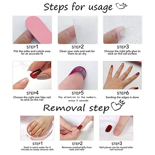 Foccna Press on Nails Long Pink Fake Nails Coffin Bling Glossy False Nail Tips Artificial Nails Finger Manicure for Women and Girls-24pcs - Image 5