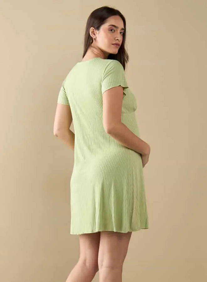 Splash FAV Ribbed Nursing V-neck Sleepshirt with Short Sleeves
