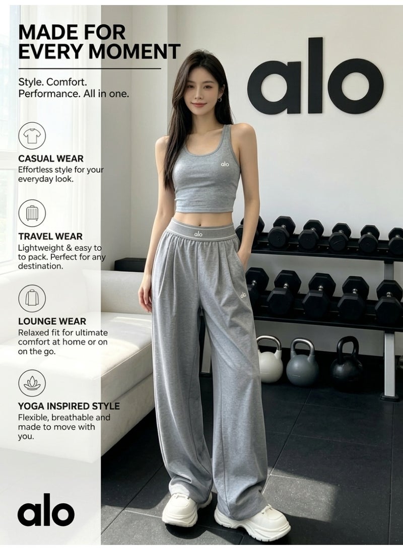 Alo Yoga Women's High-Waist Wide Leg Lounge Pants – Lightweight Relaxed Fit Casual Travel, Yoga & Everyday Wear Trousers with Side Pockets –30" Inseam Suit Up Trouser (Regular) - Image 1