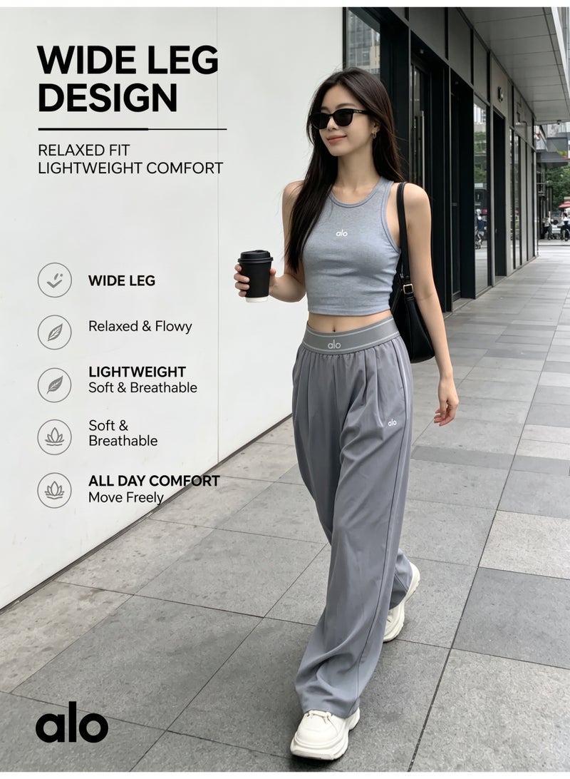 Alo Yoga Women's High-Waist Wide Leg Lounge Pants – Lightweight Relaxed Fit Casual Travel, Yoga & Everyday Wear Trousers with Side Pockets –30" Inseam Suit Up Trouser (Regular) - Image 2