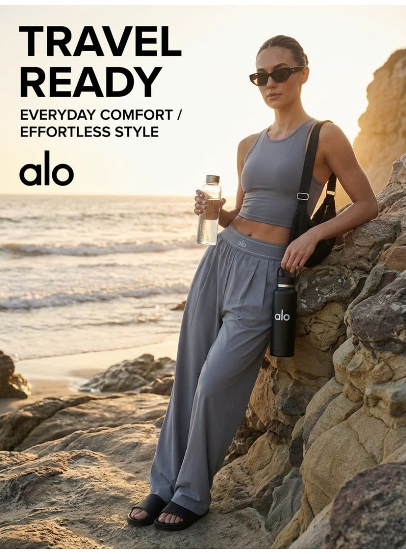 Alo Yoga Women's High-Waist Wide Leg Lounge Pants – Lightweight Relaxed Fit Casual Travel, Yoga & Everyday Wear Trousers with Side Pockets –30" Inseam Suit Up Trouser (Regular) - Image 4
