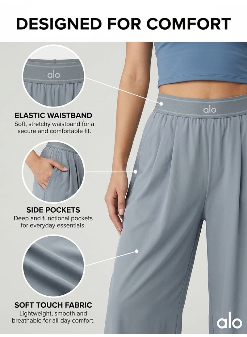 Alo Yoga Women's High-Waist Wide Leg Lounge Pants – Lightweight Relaxed Fit Casual Travel, Yoga & Everyday Wear Trousers with Side Pockets –30" Inseam Suit Up Trouser (Regular) - Image 3