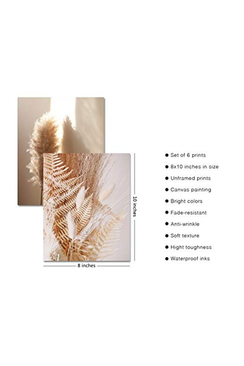 HoozGee Nature Landscape Plant Wall Art Prints Set of 6 Canvas Painting Minimalist Botanical Wall Decor Pictures Reed Dried Flower Plants Print Posters Set for Living Room Bedroom Decoration Home Decor - Image 4