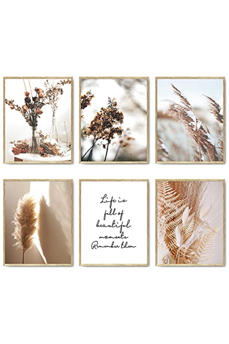 HoozGee Nature Landscape Plant Wall Art Prints Set of 6 Canvas Painting Minimalist Botanical Wall Decor Pictures Reed Dried Flower Plants Print Posters Set for Living Room Bedroom Decoration Home Decor - Image 2