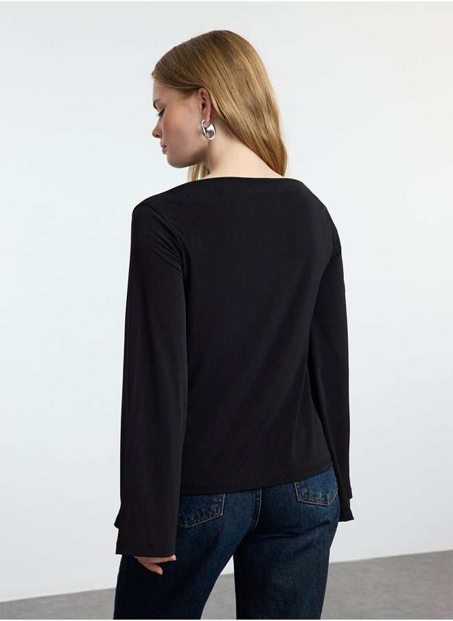 trendyol - Black Relaxed/Comfortable Fit Spanish Sleeve Stretchy Knitted Blouse TWOAW25BZ00203 - Image 1