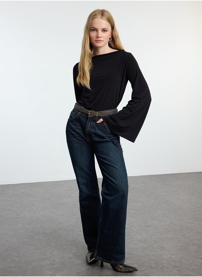 trendyol - Black Relaxed/Comfortable Fit Spanish Sleeve Stretchy Knitted Blouse TWOAW25BZ00203 - Image 1