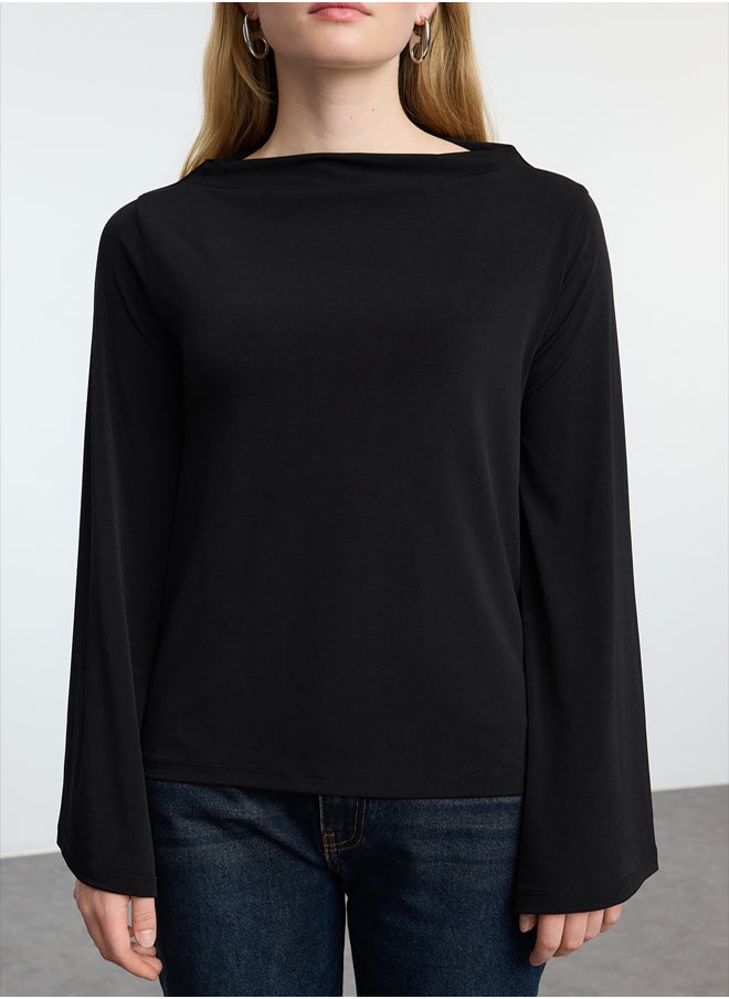 trendyol - Black Relaxed/Comfortable Fit Spanish Sleeve Stretchy Knitted Blouse TWOAW25BZ00203 - Image 1