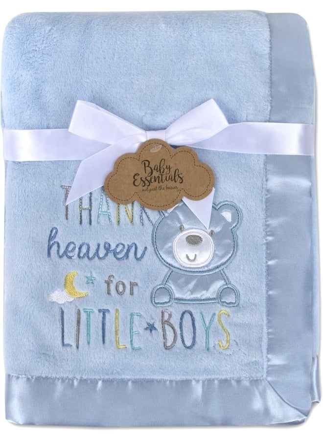 Baby Essentials Baby Essentials 30x40 Fleece Baby Blanket with Satin Trim for Boys, Girls, and Unknown Gender Baby (Blue)  - Image 1