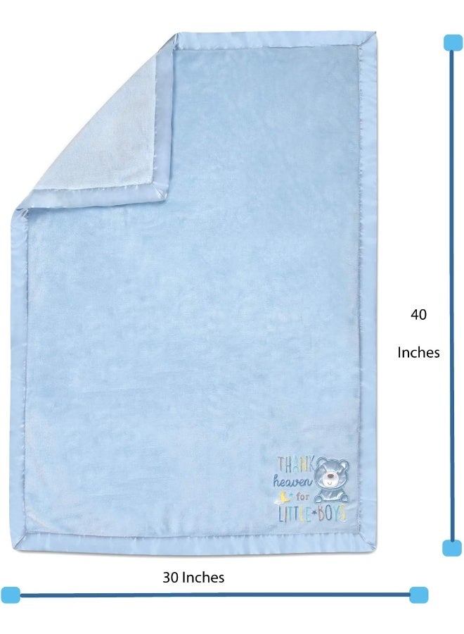 Baby Essentials Baby Essentials 30x40 Fleece Baby Blanket with Satin Trim for Boys, Girls, and Unknown Gender Baby (Blue)  - Image 4